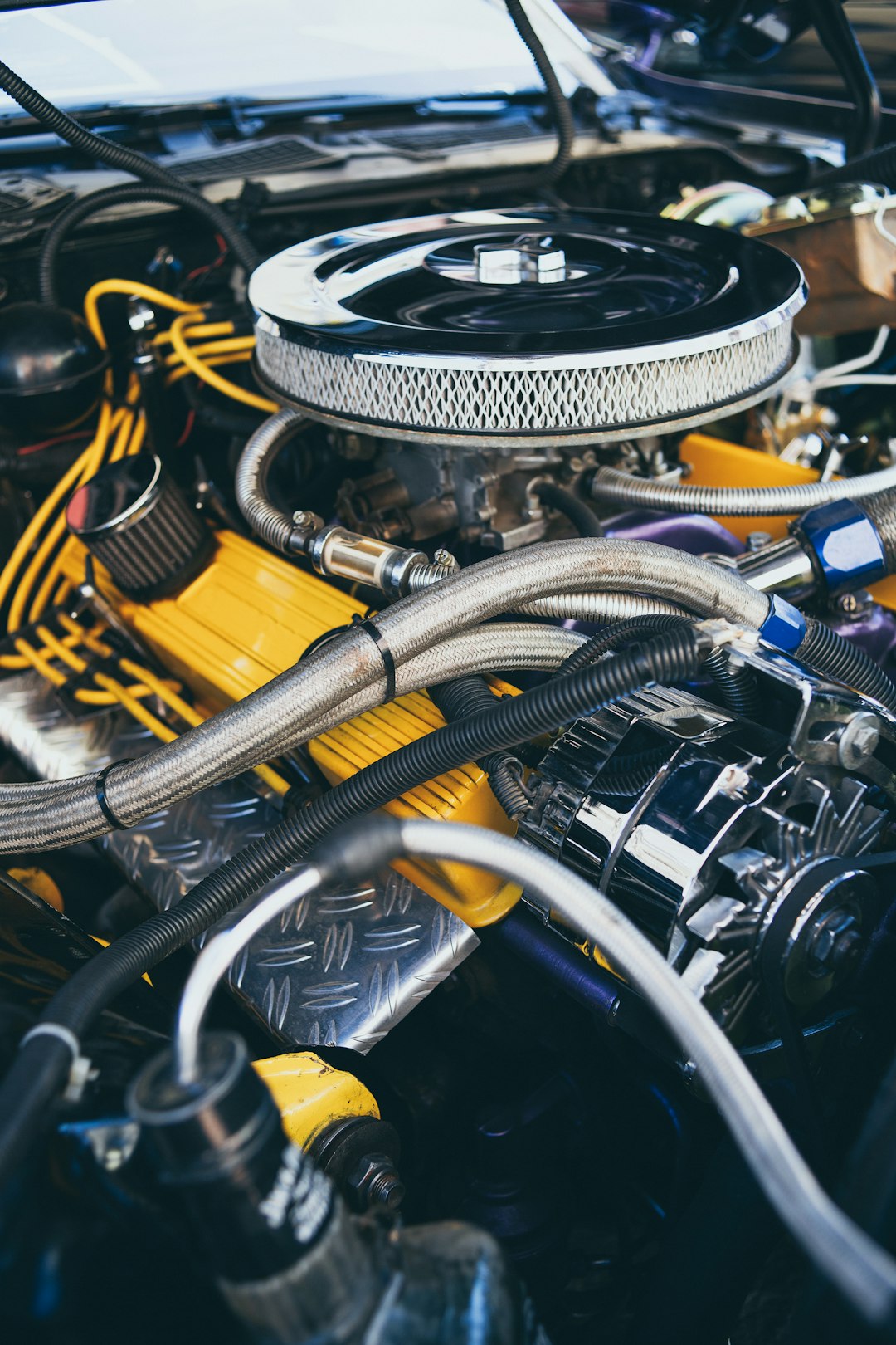 US muscle car V8 motor engine – Chevrolet Camaro. Made with analog vintage lens, Leica Summicron-R 2.0 35mm (Year: 1978)